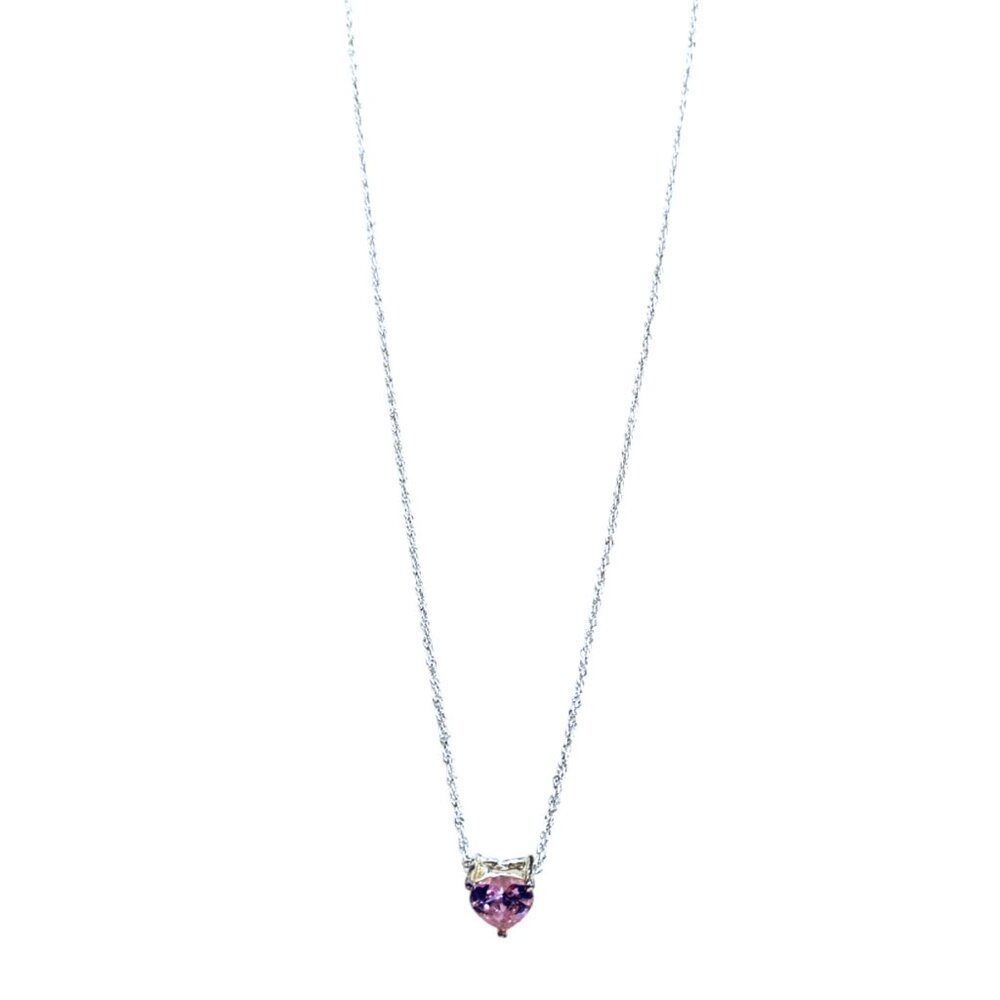 Pink Heart Gemstone Necklace Silver Chain